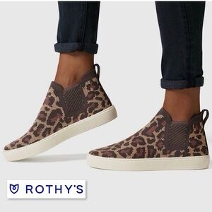 Rothy's Chelsea ankle sneaker boot in wildcat animal leopard print slip on shoes
